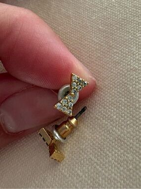 Gold Bow Stud Earrings with Silver Crystals - Women Jewelry